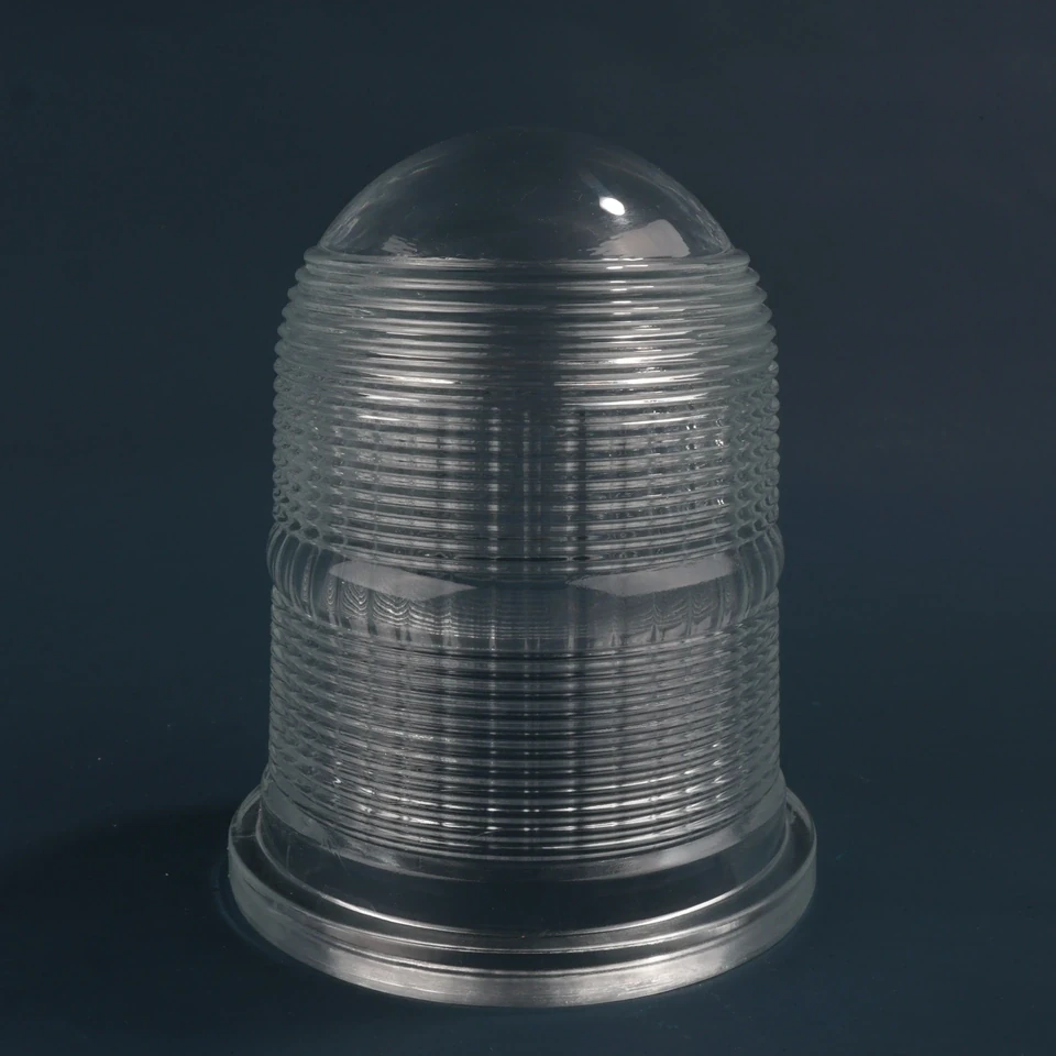 Clear domed cylinder glass cover with horizontal ribs and a wide base flange