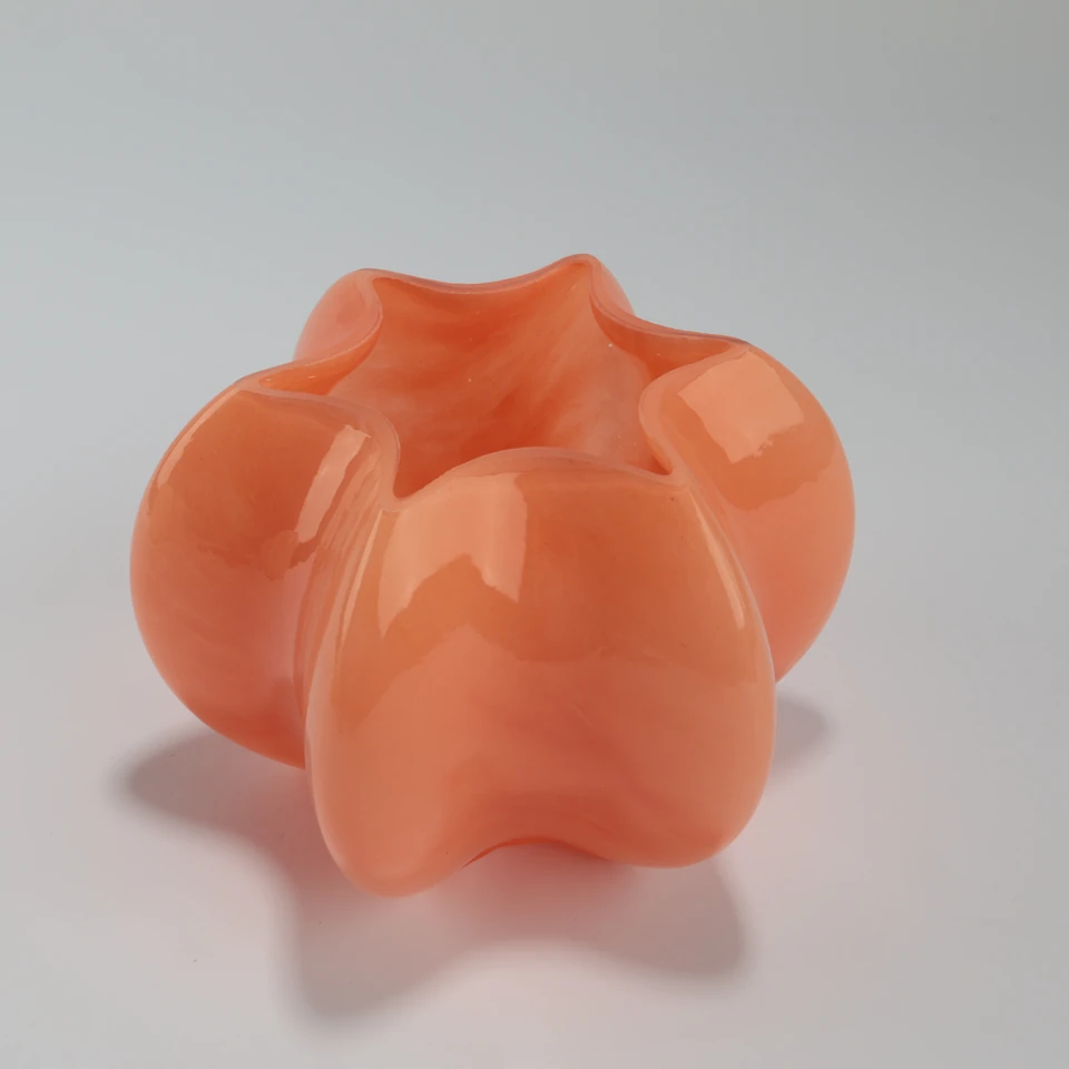 Alternate view of the coral shade and scalloped rim