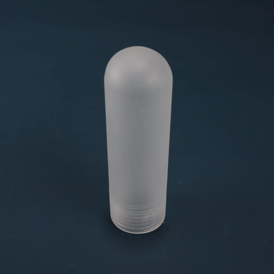 Upright frosted lighting glass capsule with a rounded top and threaded base