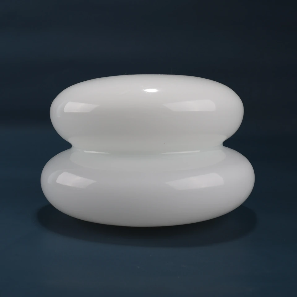 Gloss white glass shade with two rounded lobes and a narrow waist