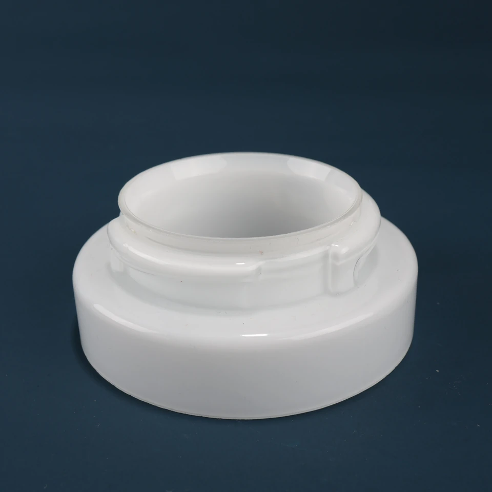 Gloss white lighting glass ring with a projecting threaded neck and open center