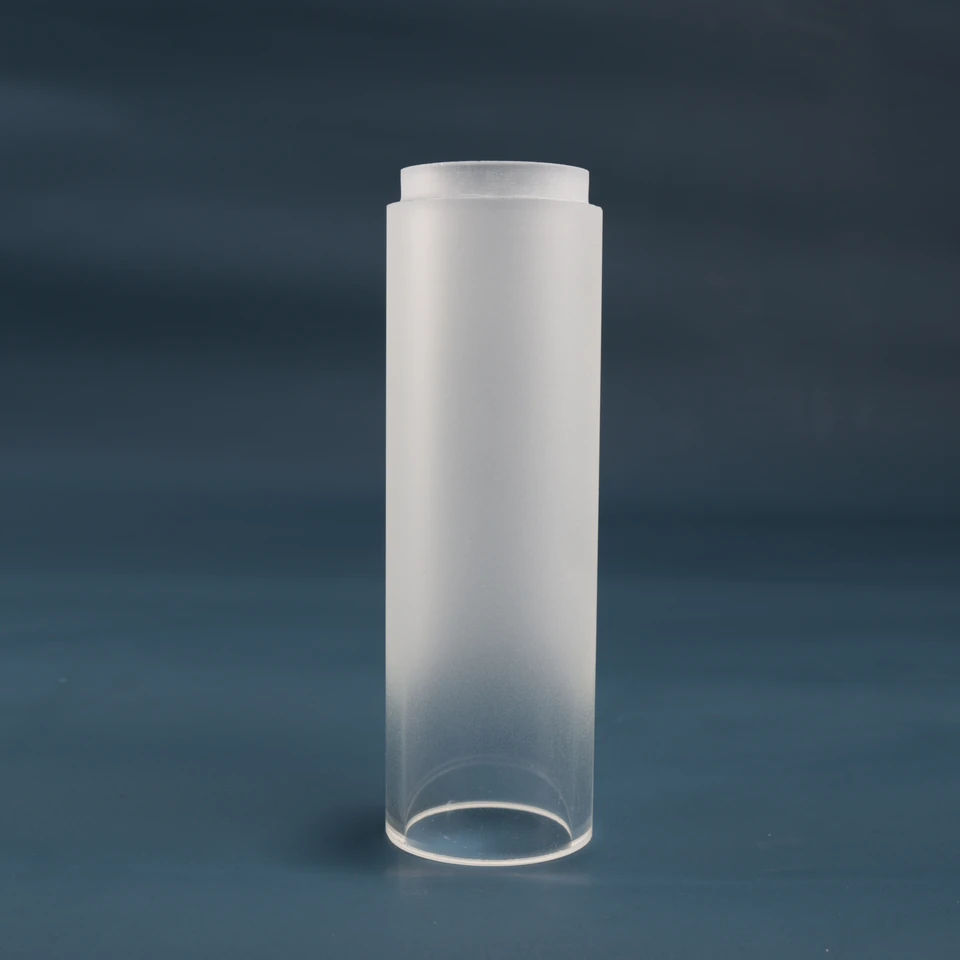 Upright tube shade with stepped upper seat and clear lower end