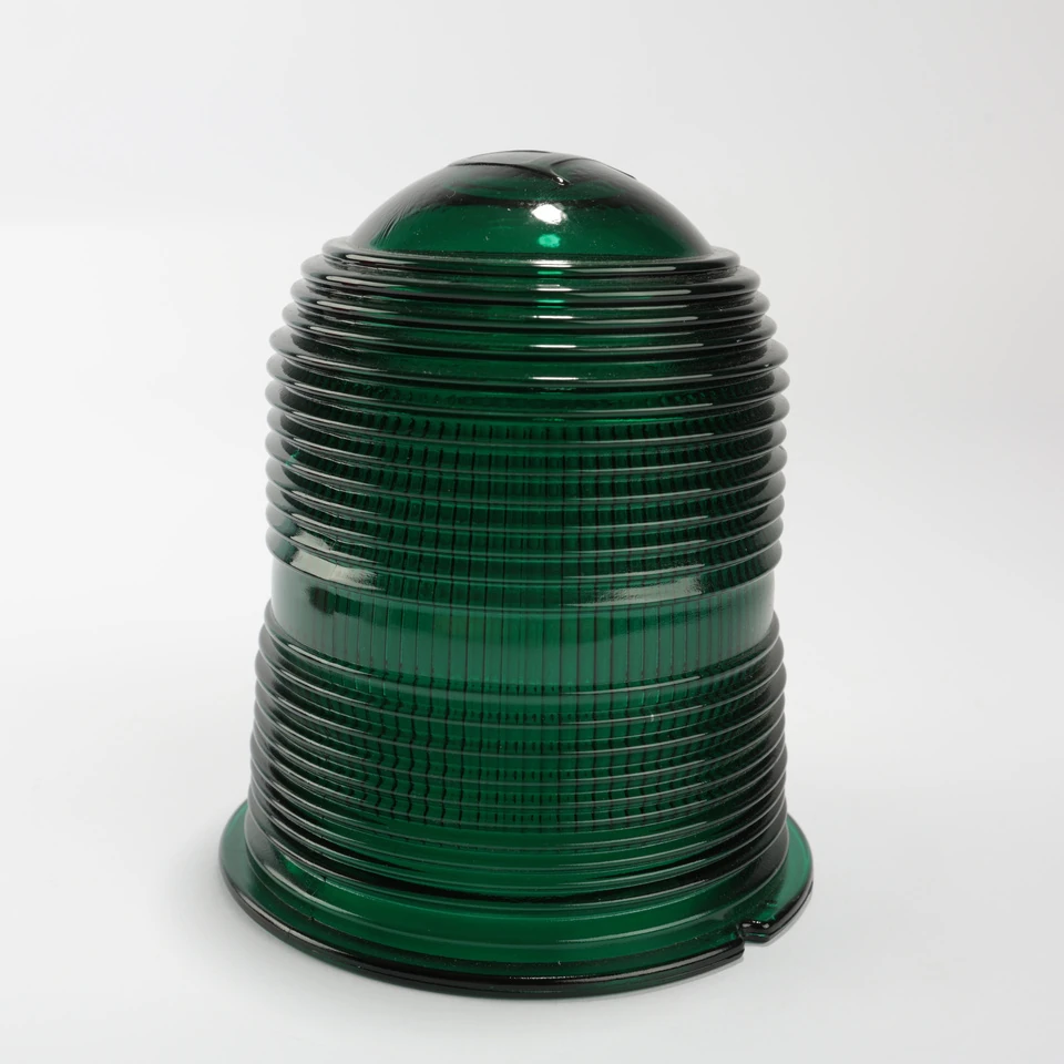 Green domed cylinder glass cover with horizontal ribs and a broad base flange