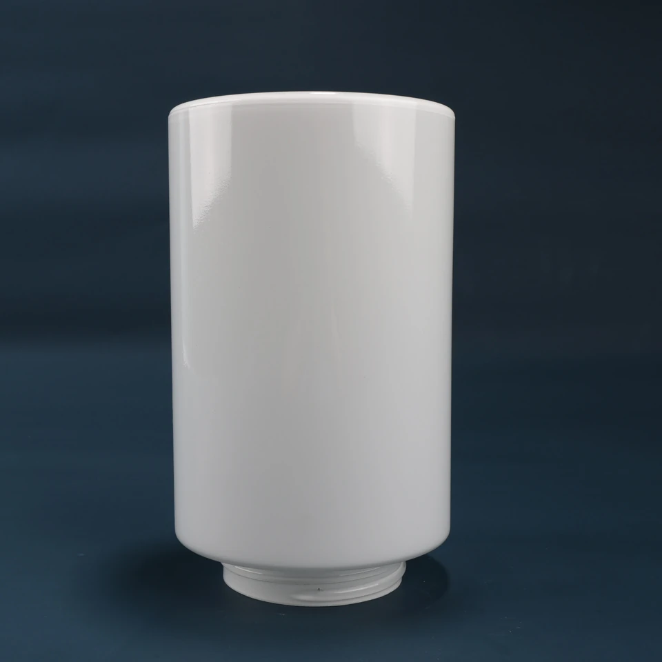 Gloss white glass ring with a projecting threaded neck and open center